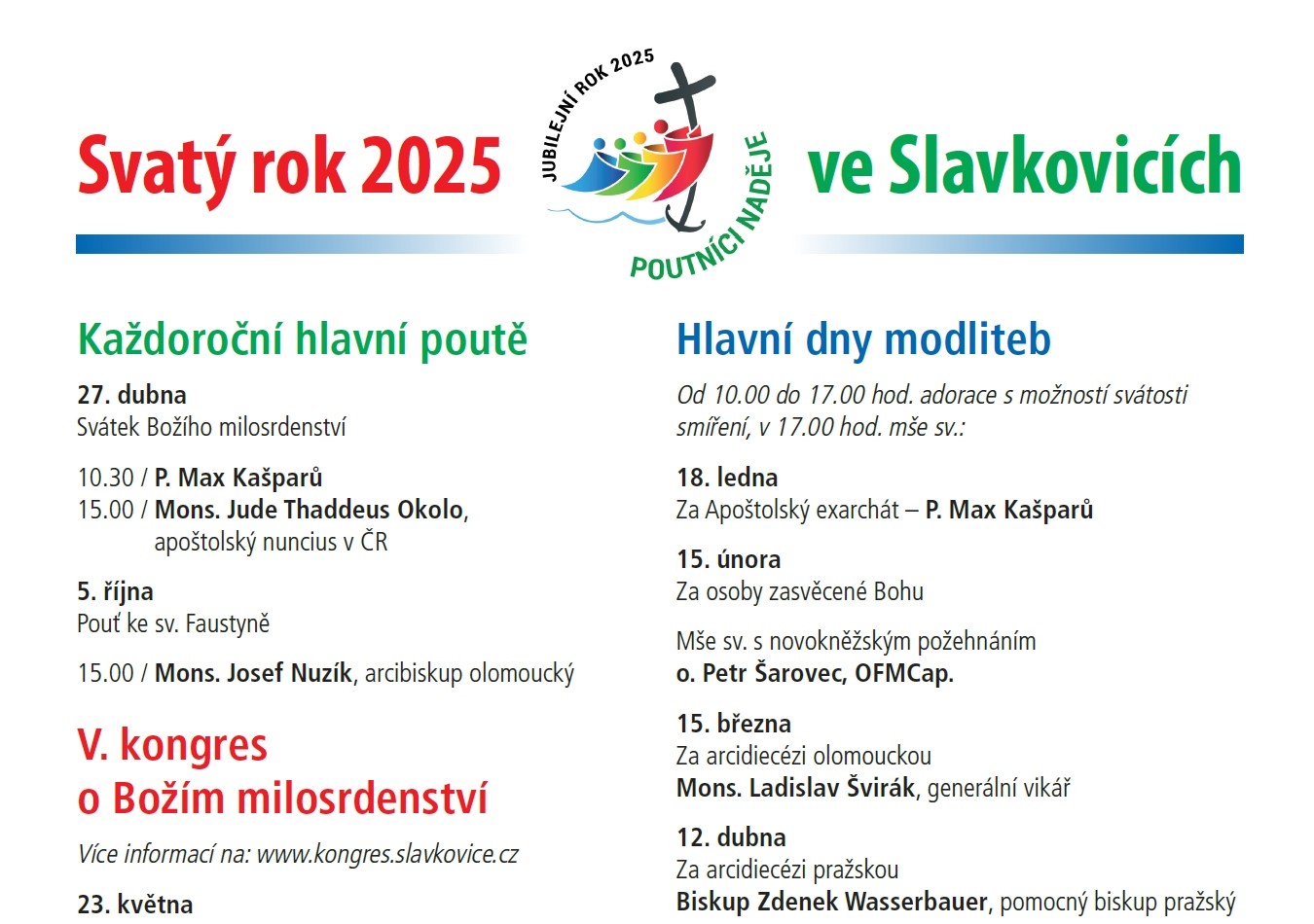 Program poutí do Slavkovic v&nbsp;roce 2025